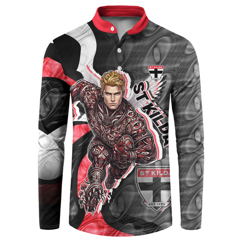 Personalised St Kilda Saints Button Sweatshirt Trippy Psychedelic Abstract Art Mascot Football Fans