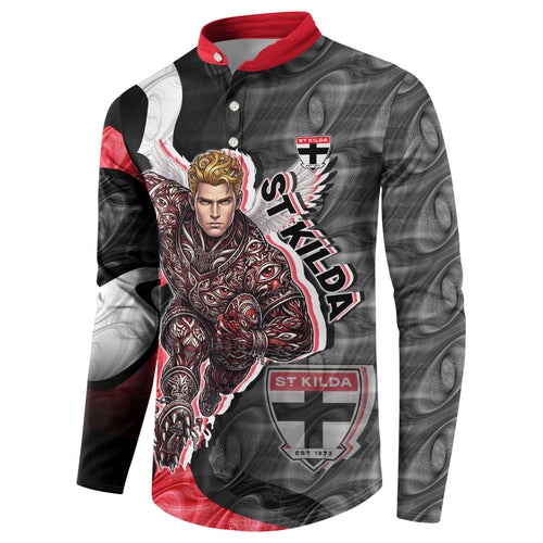 Personalised St Kilda Saints Button Sweatshirt Trippy Psychedelic Abstract Art Mascot Football Fans