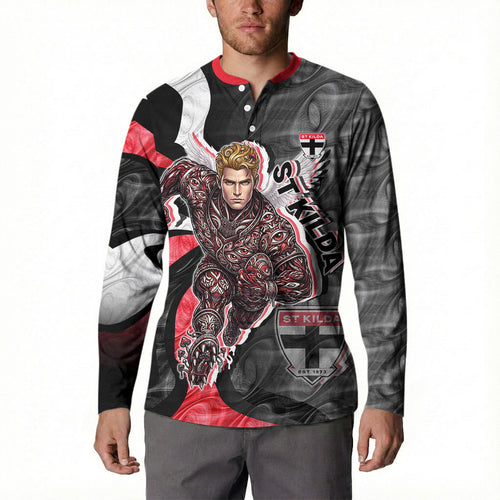 Personalised St Kilda Saints Button Sweatshirt Trippy Psychedelic Abstract Art Mascot Football Fans