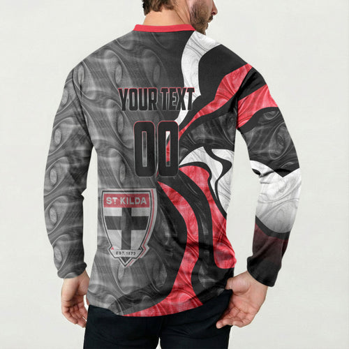 Personalised St Kilda Saints Button Sweatshirt Trippy Psychedelic Abstract Art Mascot Football Fans
