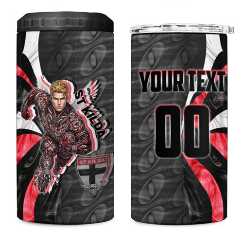 Personalised St Kilda Saints 4 in 1 Can Cooler Tumbler Trippy Psychedelic Abstract Art Mascot Football Fans