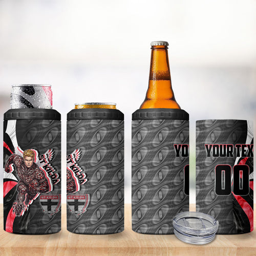 Personalised St Kilda Saints 4 in 1 Can Cooler Tumbler Trippy Psychedelic Abstract Art Mascot Football Fans