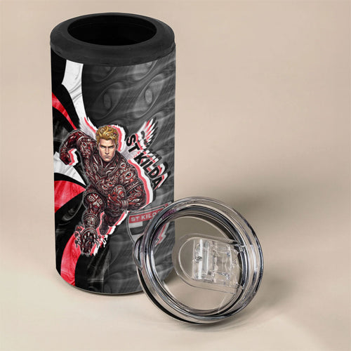 Personalised St Kilda Saints 4 in 1 Can Cooler Tumbler Trippy Psychedelic Abstract Art Mascot Football Fans