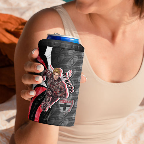 Personalised St Kilda Saints 4 in 1 Can Cooler Tumbler Trippy Psychedelic Abstract Art Mascot Football Fans
