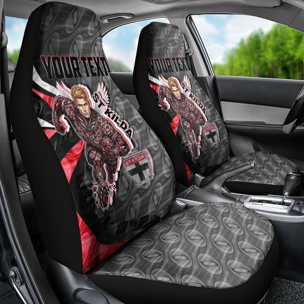 Personalised St Kilda Saints Car Seat Cover Trippy Psychedelic Abstract Art Mascot Football Fans
