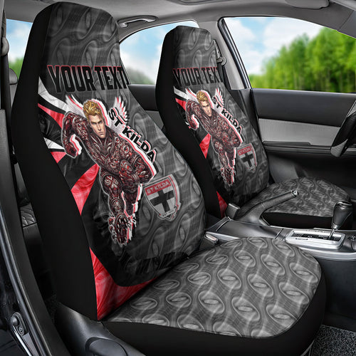 Personalised St Kilda Saints Car Seat Cover Trippy Psychedelic Abstract Art Mascot Football Fans