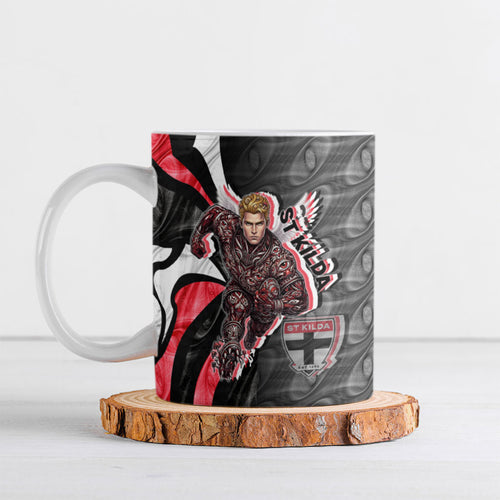 Personalised St Kilda Saints Ceramic Mug Trippy Psychedelic Abstract Art Mascot Football Fans