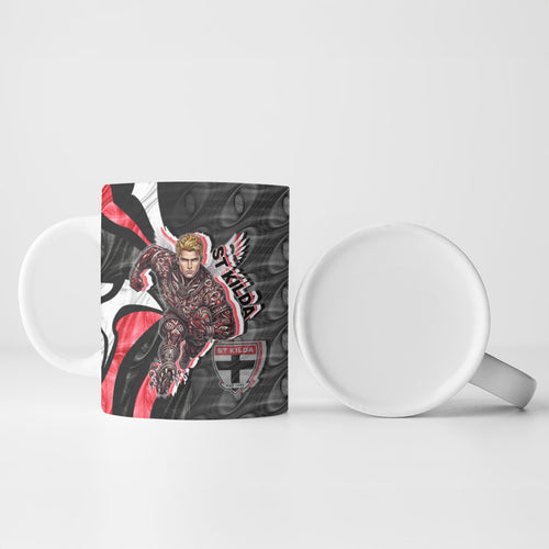 Personalised St Kilda Saints Ceramic Mug Trippy Psychedelic Abstract Art Mascot Football Fans