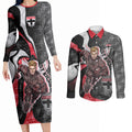 Personalised St Kilda Saints Couples Matching Long Sleeve Bodycon Dress and Long Sleeve Button Shirt Trippy Psychedelic Abstract Art Mascot Football Fans