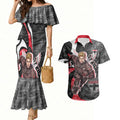Personalised St Kilda Saints Couples Matching Mermaid Dress and Hawaiian Shirt Trippy Psychedelic Abstract Art Mascot Football Fans