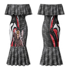 Personalised St Kilda Saints Couples Matching Mermaid Dress and Long Sleeve Button Shirt Trippy Psychedelic Abstract Art Mascot Football Fans