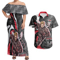 Personalised St Kilda Saints Couples Matching Off Shoulder Maxi Dress and Hawaiian Shirt Trippy Psychedelic Abstract Art Mascot Football Fans
