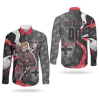 Personalised St Kilda Saints Couples Matching Off Shoulder Maxi Dress and Long Sleeve Button Shirt Trippy Psychedelic Abstract Art Mascot Football Fans