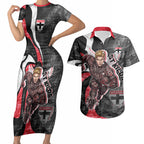Personalised St Kilda Saints Couples Matching Short Sleeve Bodycon Dress and Hawaiian Shirt Trippy Psychedelic Abstract Art Mascot Football Fans