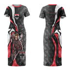 Personalised St Kilda Saints Couples Matching Short Sleeve Bodycon Dress and Long Sleeve Button Shirt Trippy Psychedelic Abstract Art Mascot Football Fans