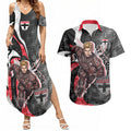 Personalised St Kilda Saints Couples Matching Summer Maxi Dress and Hawaiian Shirt Trippy Psychedelic Abstract Art Mascot Football Fans