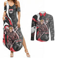 Personalised St Kilda Saints Couples Matching Summer Maxi Dress and Long Sleeve Button Shirt Trippy Psychedelic Abstract Art Mascot Football Fans