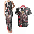 Personalised St Kilda Saints Couples Matching Tank Maxi Dress and Hawaiian Shirt Trippy Psychedelic Abstract Art Mascot Football Fans