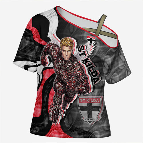 Personalised St Kilda Saints Cross Shoulder Shirt Trippy Psychedelic Abstract Art Mascot Football Fans