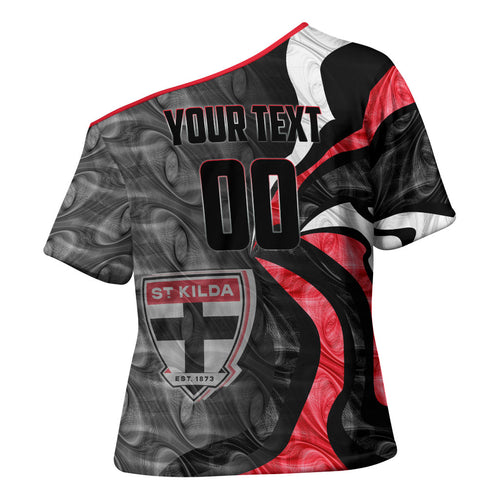 Personalised St Kilda Saints Cross Shoulder Shirt Trippy Psychedelic Abstract Art Mascot Football Fans