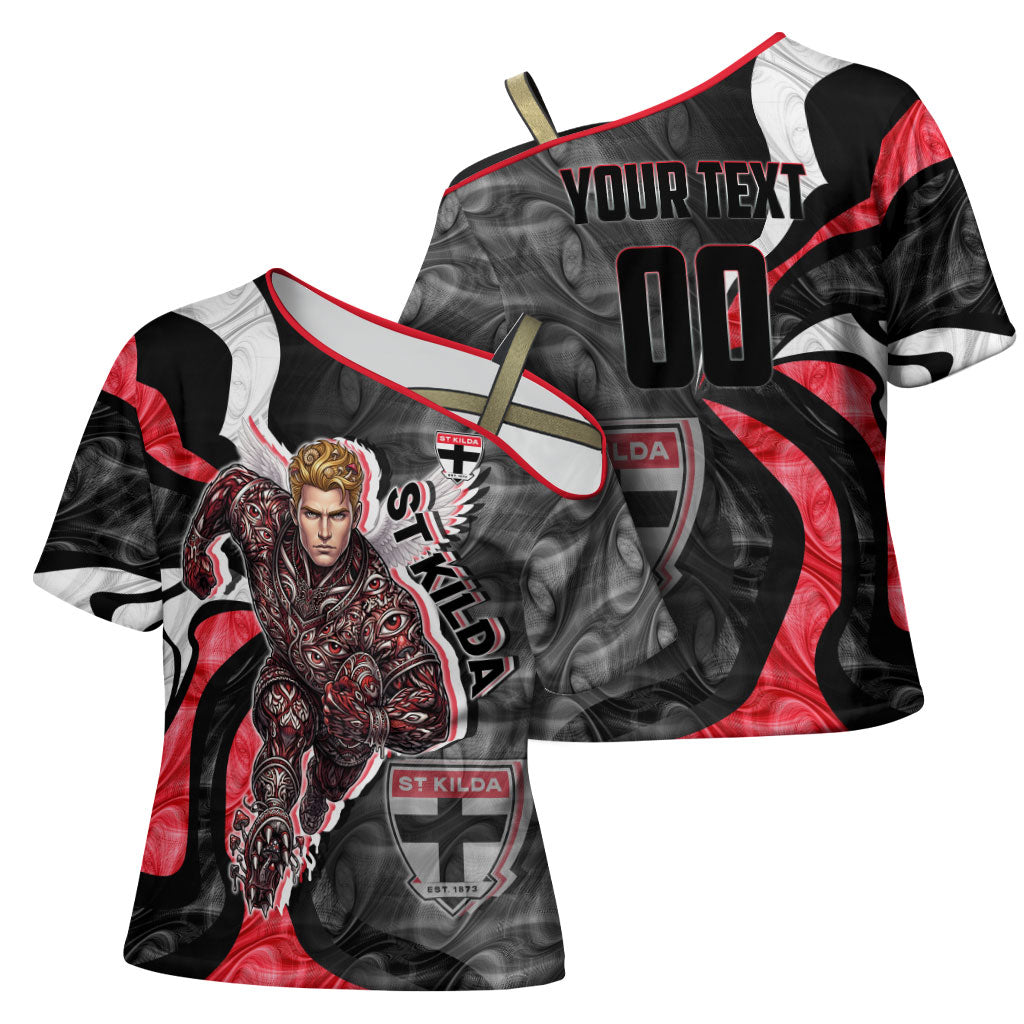 Personalised St Kilda Saints Cross Shoulder Shirt Trippy Psychedelic Abstract Art Mascot Football Fans