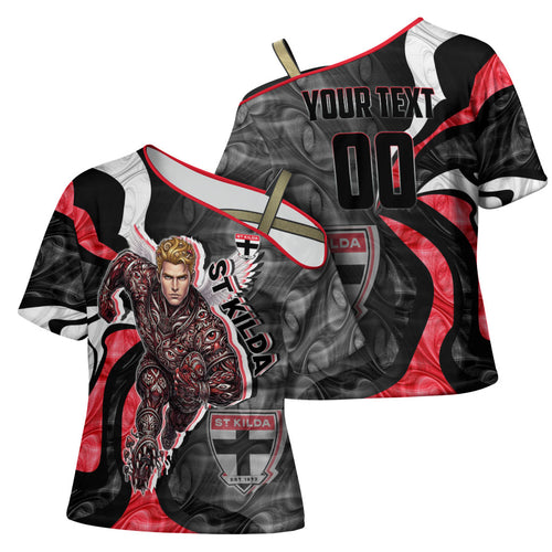 Personalised St Kilda Saints Cross Shoulder Shirt Trippy Psychedelic Abstract Art Mascot Football Fans