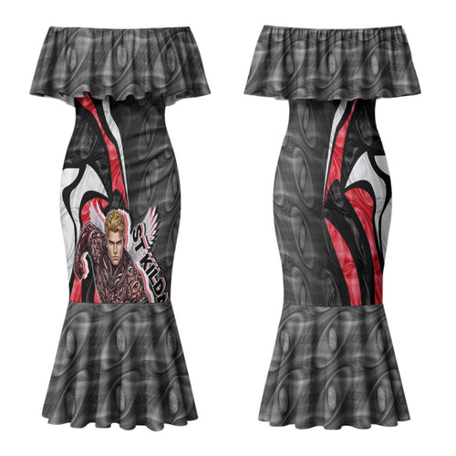 Personalised St Kilda Saints Family Matching Mermaid Dress and Hawaiian Shirt Trippy Psychedelic Abstract Art Mascot Football Fans
