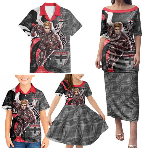 Personalised St Kilda Saints Family Matching Puletasi and Hawaiian Shirt Trippy Psychedelic Abstract Art Mascot Football Fans