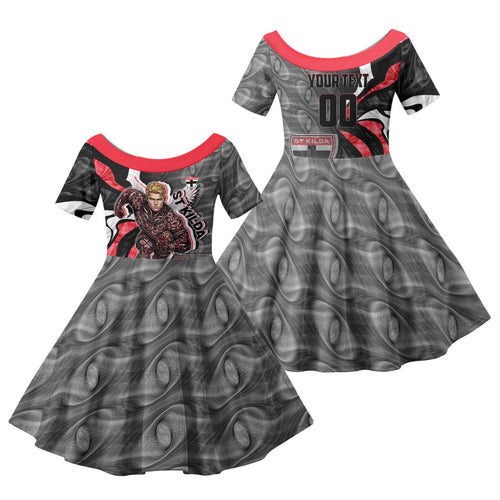 Personalised St Kilda Saints Family Matching Summer Maxi Dress and Hawaiian Shirt Trippy Psychedelic Abstract Art Mascot Football Fans