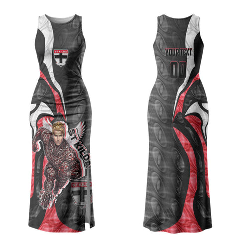 Personalised St Kilda Saints Family Matching Tank Maxi Dress and Hawaiian Shirt Trippy Psychedelic Abstract Art Mascot Football Fans