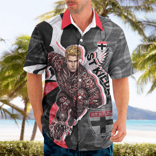 Personalised St Kilda Saints Hawaiian Shirt Trippy Psychedelic Abstract Art Mascot Football Fans