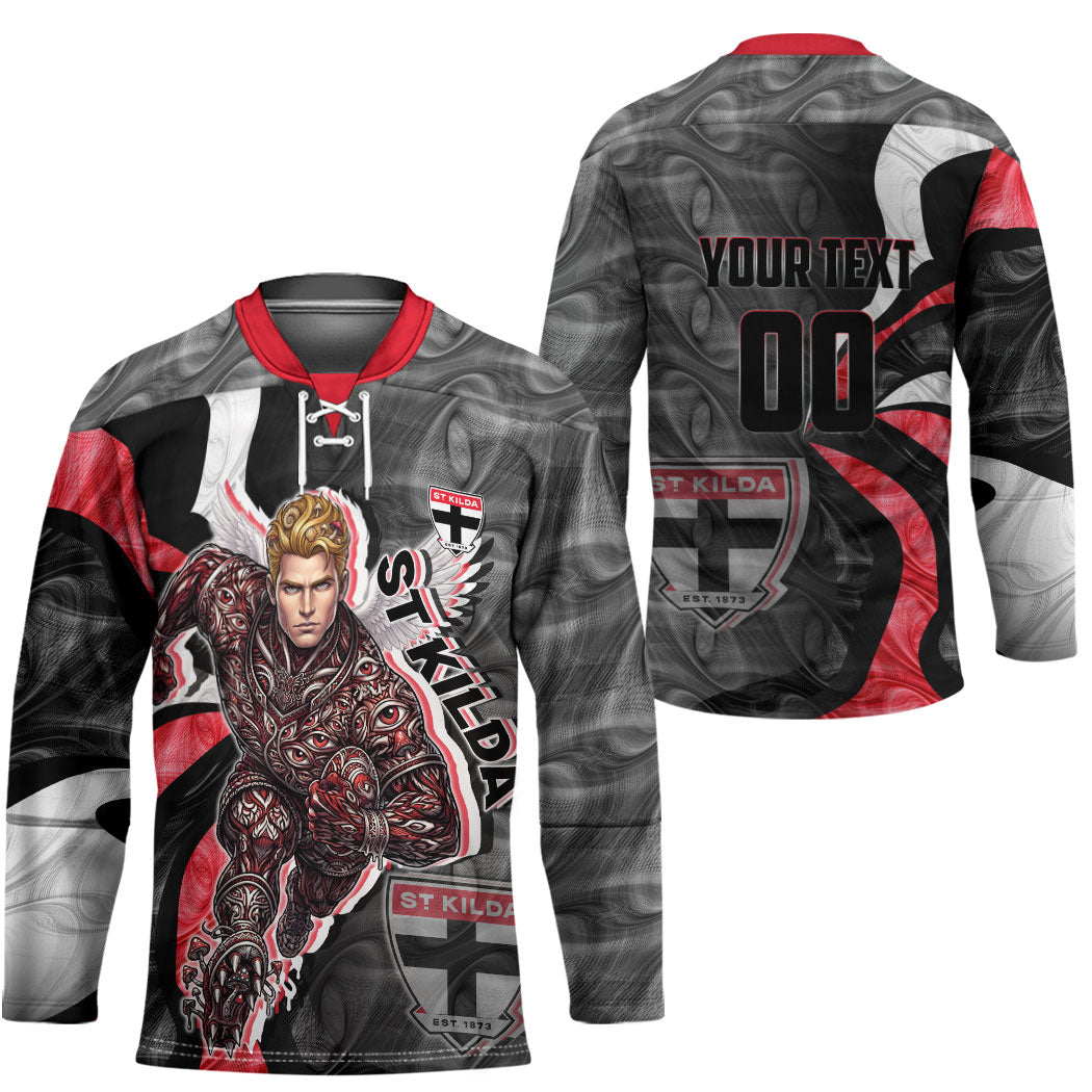 Personalised St Kilda Saints Hockey Jersey Trippy Psychedelic Abstract Art Mascot Football Fans