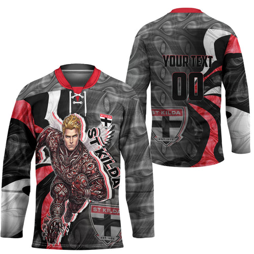 Personalised St Kilda Saints Hockey Jersey Trippy Psychedelic Abstract Art Mascot Football Fans