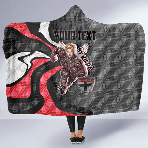 Personalised St Kilda Saints Hooded Blanket Trippy Psychedelic Abstract Art Mascot Football Fans