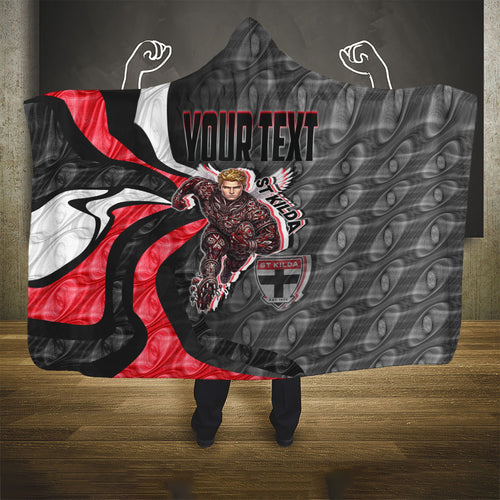 Personalised St Kilda Saints Hooded Blanket Trippy Psychedelic Abstract Art Mascot Football Fans