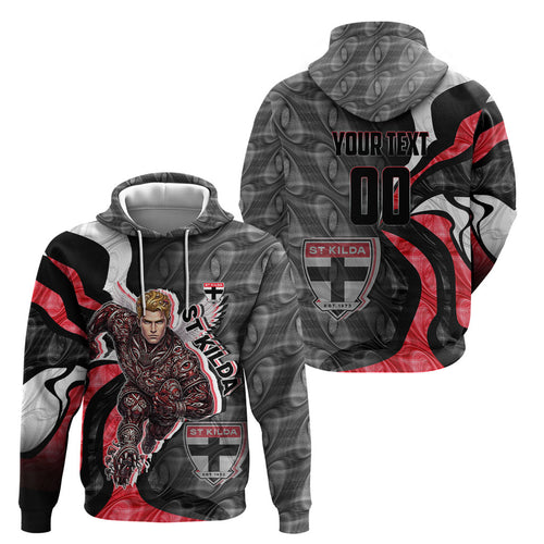 Personalised St Kilda Saints Hoodie Trippy Psychedelic Abstract Art Mascot Football Fans