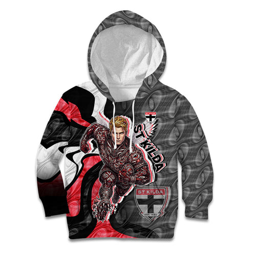 Personalised St Kilda Saints Kid Hoodie Trippy Psychedelic Abstract Art Mascot Football Fans