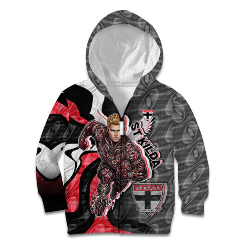 Personalised St Kilda Saints Kid Hoodie Trippy Psychedelic Abstract Art Mascot Football Fans