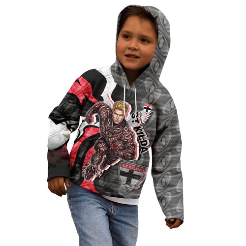 Personalised St Kilda Saints Kid Hoodie Trippy Psychedelic Abstract Art Mascot Football Fans