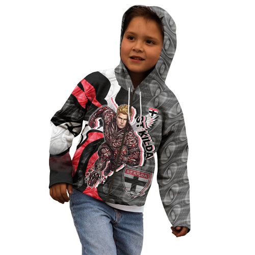 Personalised St Kilda Saints Kid Hoodie Trippy Psychedelic Abstract Art Mascot Football Fans