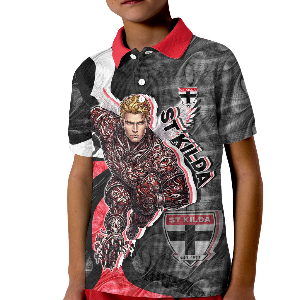 Personalised St Kilda Saints Kid Polo Shirt Trippy Psychedelic Abstract Art Mascot Football Fans