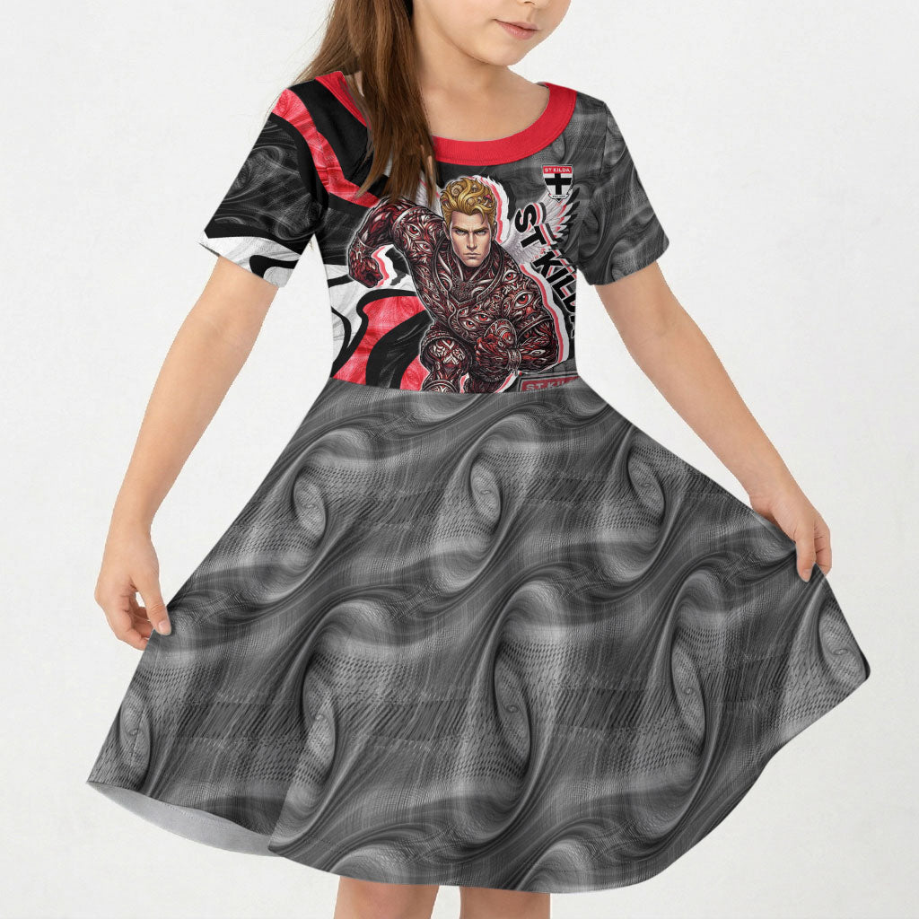 Personalised St Kilda Saints Kid Short Sleeve Dress Trippy Psychedelic Abstract Art Mascot Football Fans