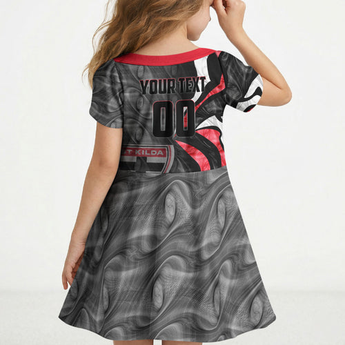 Personalised St Kilda Saints Kid Short Sleeve Dress Trippy Psychedelic Abstract Art Mascot Football Fans