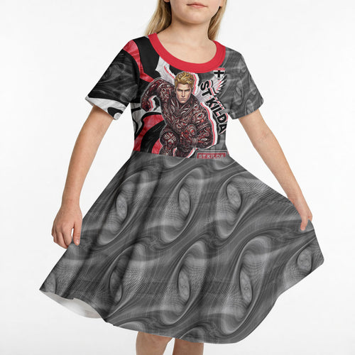Personalised St Kilda Saints Kid Short Sleeve Dress Trippy Psychedelic Abstract Art Mascot Football Fans