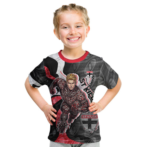 Personalised St Kilda Saints Kid T Shirt Trippy Psychedelic Abstract Art Mascot Football Fans
