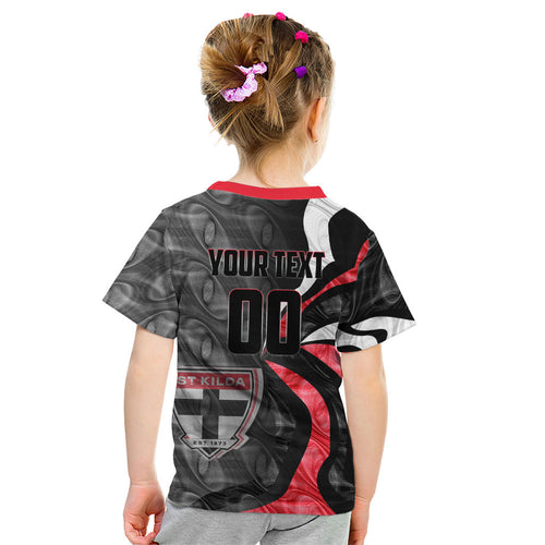 Personalised St Kilda Saints Kid T Shirt Trippy Psychedelic Abstract Art Mascot Football Fans