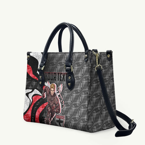 Personalised St Kilda Saints Leather Bag Trippy Psychedelic Abstract Art Mascot Football Fans