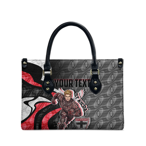 Personalised St Kilda Saints Leather Bag Trippy Psychedelic Abstract Art Mascot Football Fans