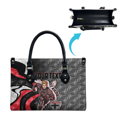 Personalised St Kilda Saints Leather Bag Trippy Psychedelic Abstract Art Mascot Football Fans