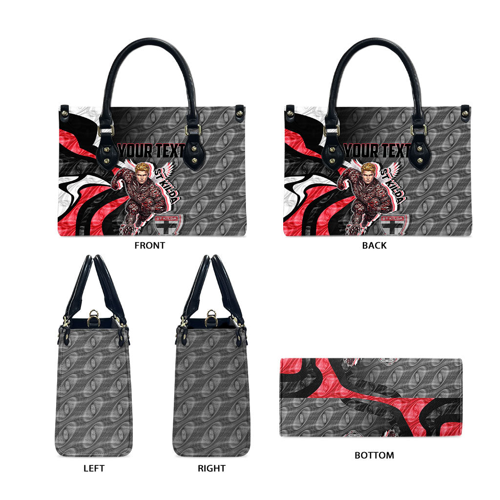 Personalised St Kilda Saints Leather Bag Trippy Psychedelic Abstract Art Mascot Football Fans